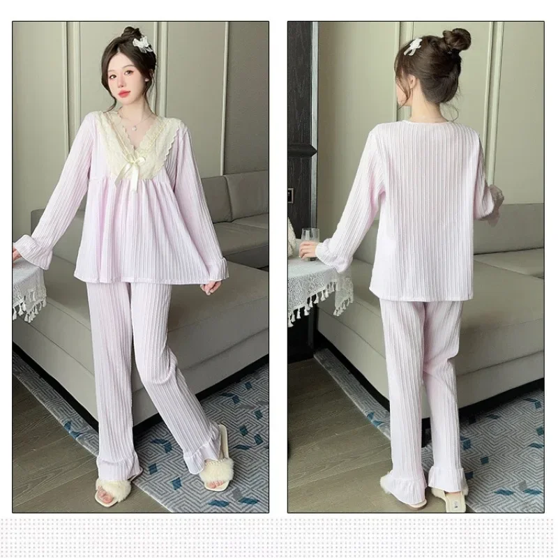 Conjunto de pijama holgado de talla grande para mujer, pantalones de manga larga, ropa de casa coreana dulce, se puede usar en el exterior, primavera y otoño, 5XL