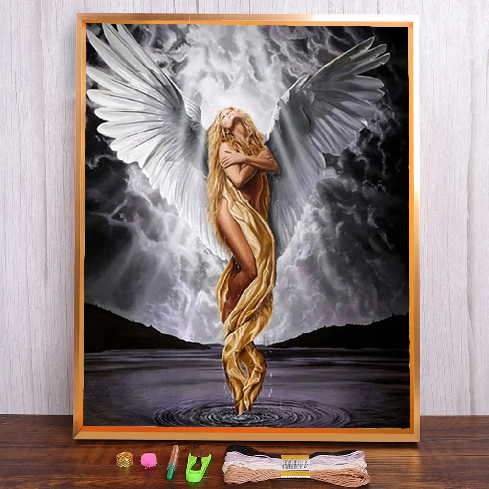 

DIY Angel Girl Cross Stitch Complete Kits Printed Fabric Portrait Painting Full Embroidery Set Needlework Gifts For Bedroom Wall