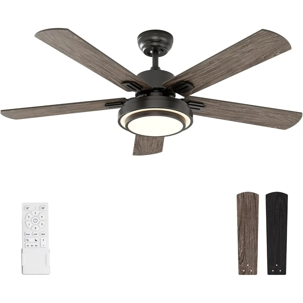 Ceiling Fans with Lights and Remote Control, 52 Inch, 6 Speeds Reversible DC Motor, 3 Color Dimmable Light