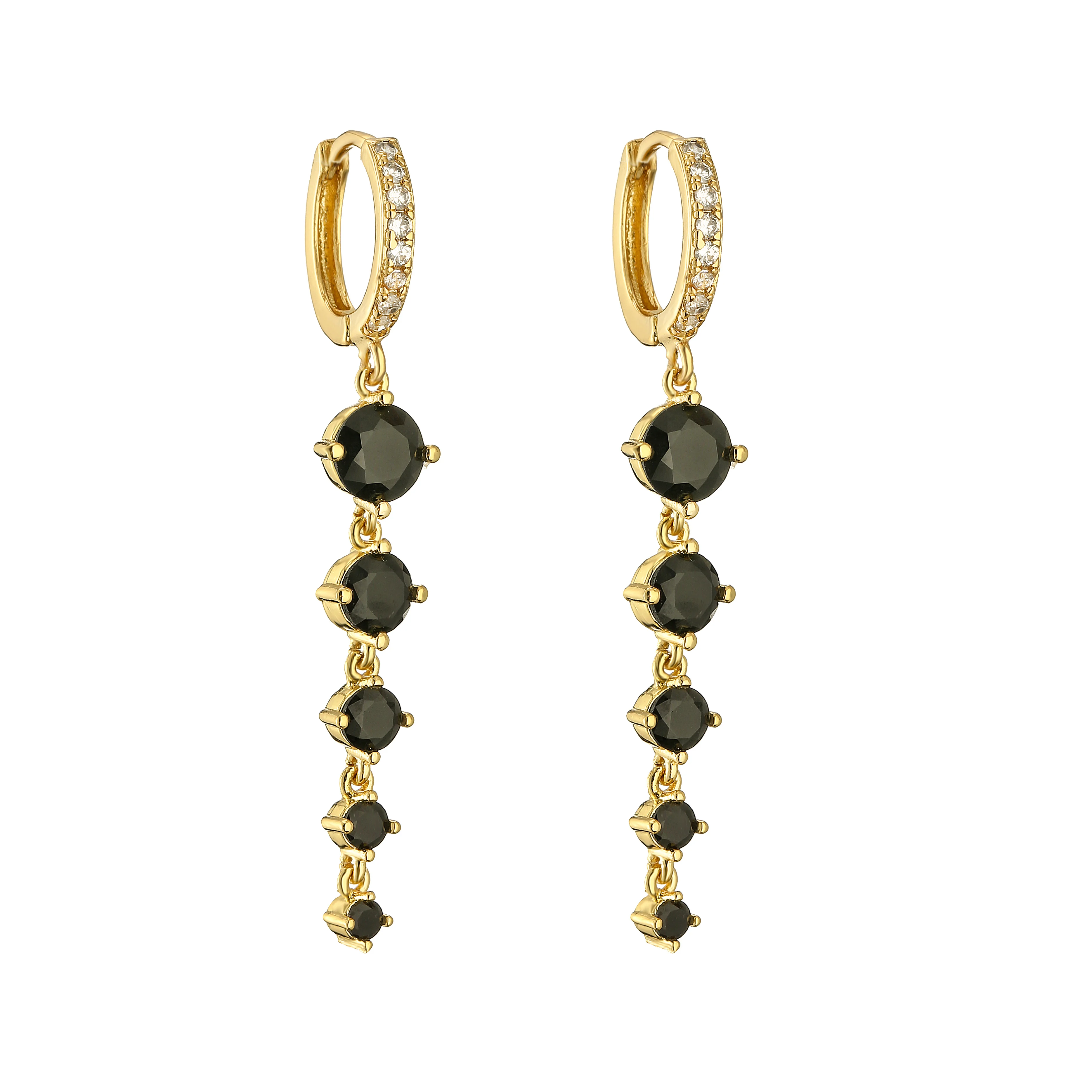 HECHENG,Gold Plated Round Zircon Long Tassel Earrings for Women Feamale Earrings  High Quality Brass Sparkling Luxury Jewelry