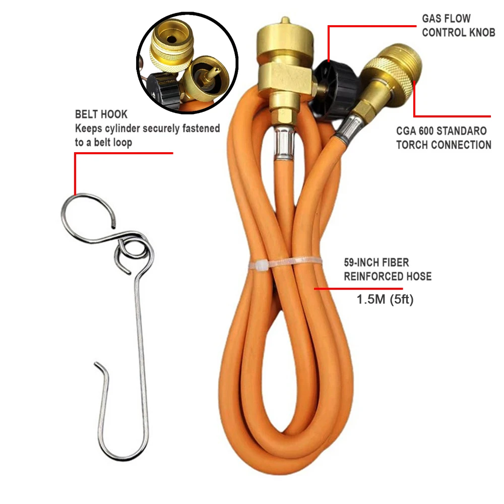 MAPP Torch Extension Hose Kit 1.5m (5ft) Hose and Belt Hook for Gas Braze Welding Torch