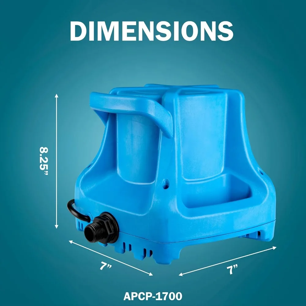 APCP-1700 115โวลต์, 1/3 HP, 1745 gph, อัตโนมัติ, ใต้น้ำ, ปั๊มที่คลุมสระน้ำที่มี25ฟุตสายไฟ, สีฟ้าอ่อน, 577301