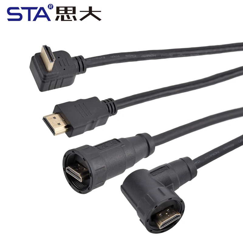Industrial HDMI Male to Male Cable Plug, 4K IP67 Waterproof Threaded Bayonet Straight/Elbow, for Surveillance System