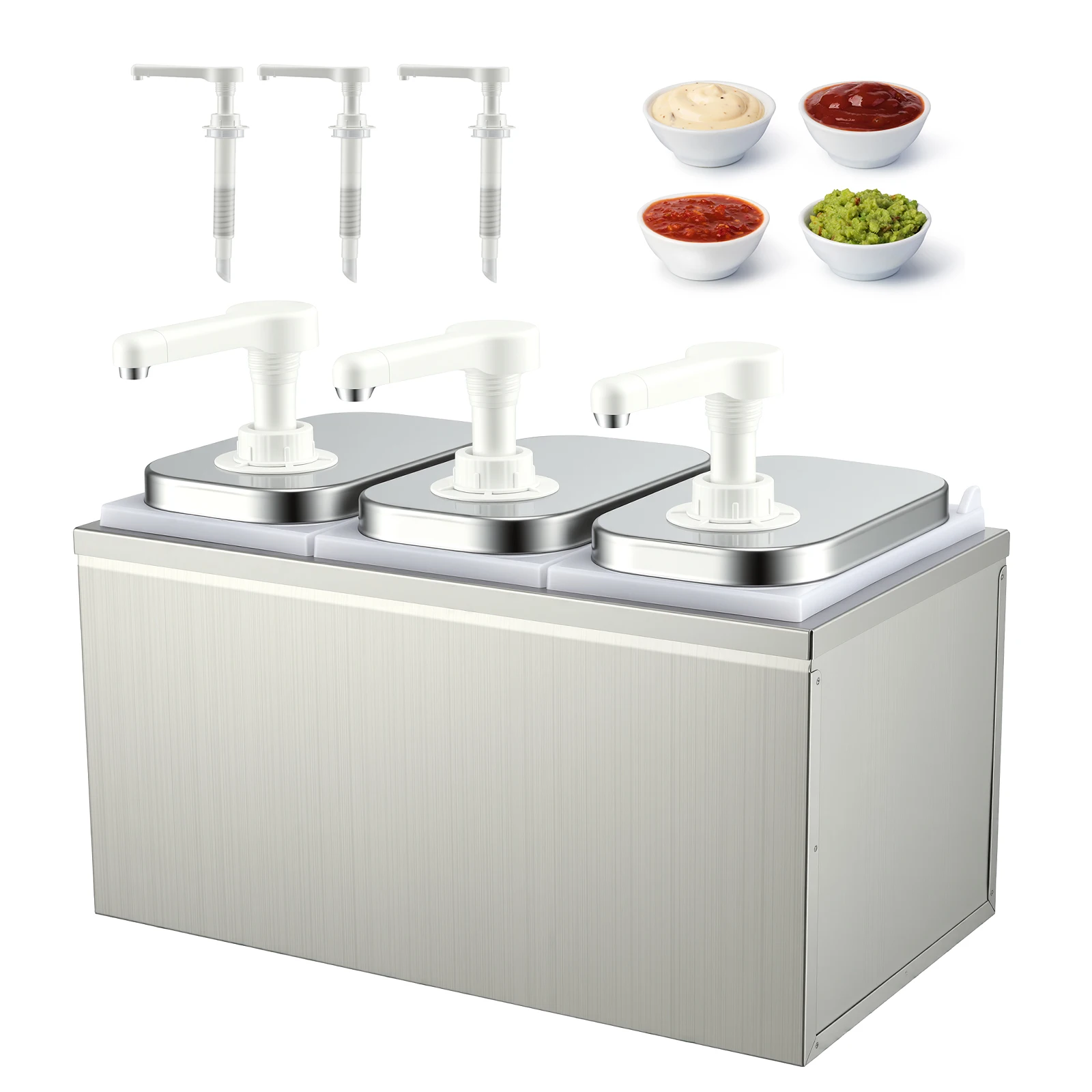 Distributeur de sauces et sirops commercial 3×2L, 6 pompes, en acier inoxydable 304, sans goutte, compatible lave-vaisselle, pour restaurants, food trucks, festivals culinaires, ketchup, mayonnaise, moutarde, miel