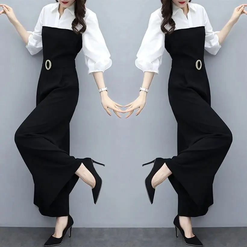 Wanita musim semi musim panas Jumpsuit sifon modis elegan kasual celana kaki lebar Set kantor Romper wanita pakaian wanita 2024 baru