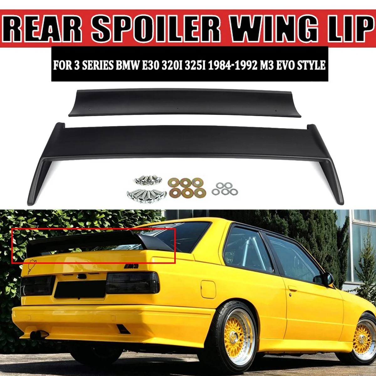 Heckspoiler Flügel Kofferraumdeckel Lippe für BMW 3er E30 1984-1992 Matt Schwarz M3 EVO Style ABS 1 Set Spoilerlippe & Zubehör