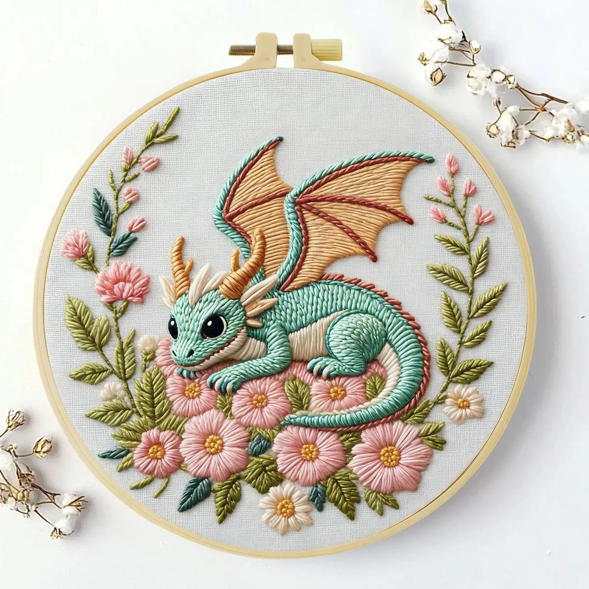 1 Stück 20X20CM/15X15CM 7,87/6,3 Zoll Drachen-Stickerei-Starter-Kit DIY-Kit DIY-Stickerei-Set für Anfänger – Detail 2