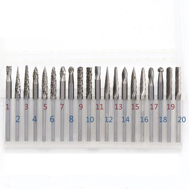 20 Pieces 1/8 Inch (3Mm) Shank Tungsten Steel Burr Grinder Rotary Set With Double Cut Rotary Tool Bits For Woodworking