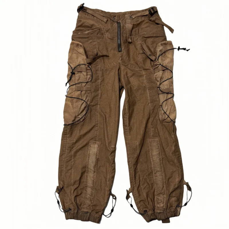 HKSH Spring Autumn New Men Tide High Street Waste Land Original Design Washed Pocket Waist Bag Outdoor Safari Style Pants HK5251