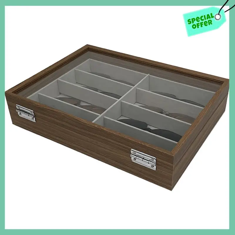 

1 PCS Walnut Wood Sunglasses Storage Display Box 8 Slots Storage Sunglasses Display Case Eyeglass Organizer Collector Jewelry