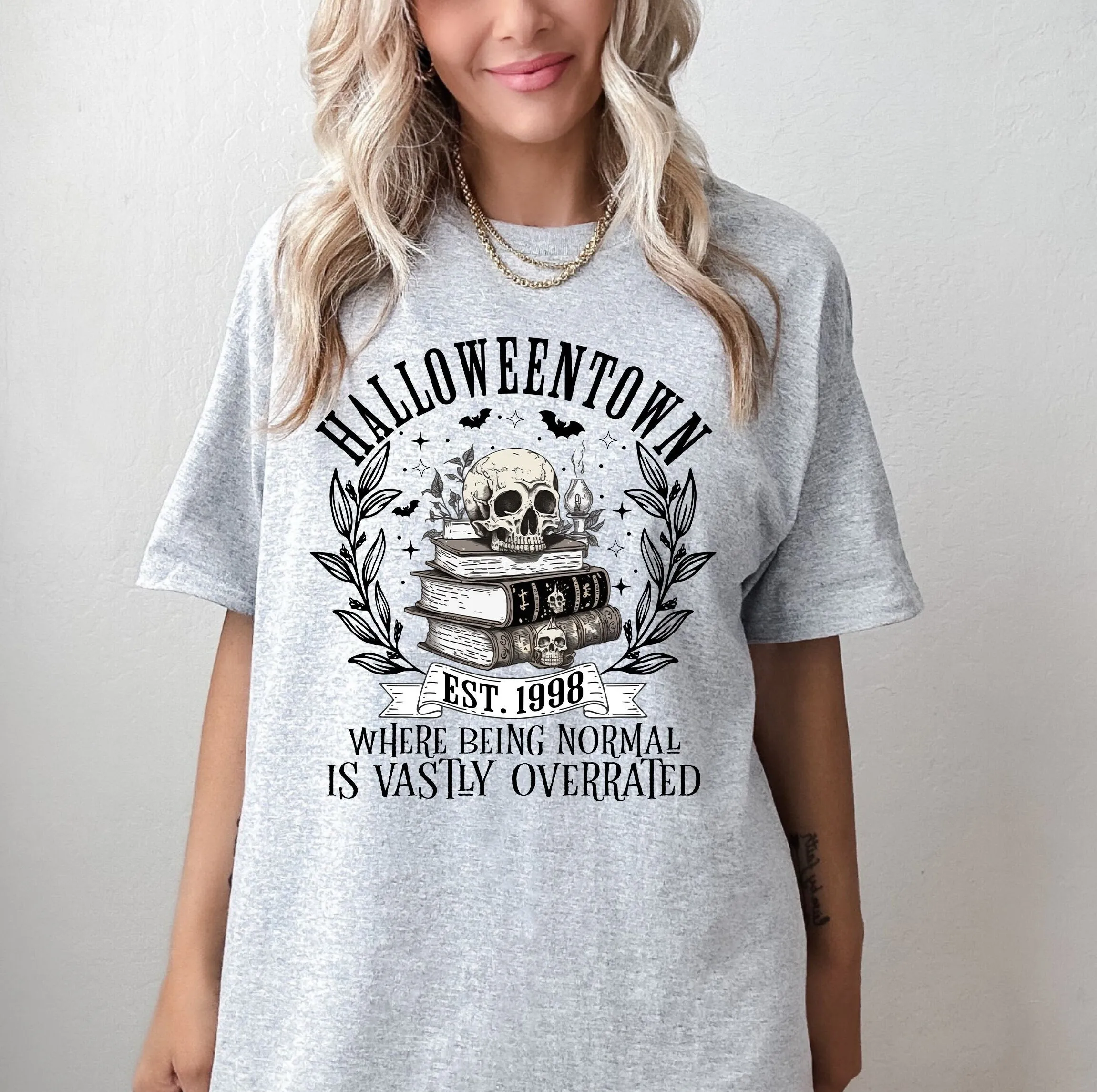 Halloween Town Where Being Normal Is Vastly Overrated T Shirt Social Club Skeleton Ghost Spooky Season