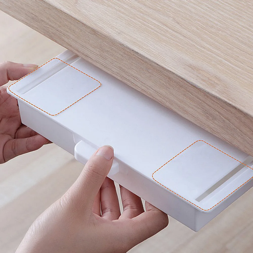 Caja de almacenamiento autoadhesiva debajo de la Mesa, organizador de maquillaje debajo del escritorio, cajón de almacenamiento, almacenamiento de papelería