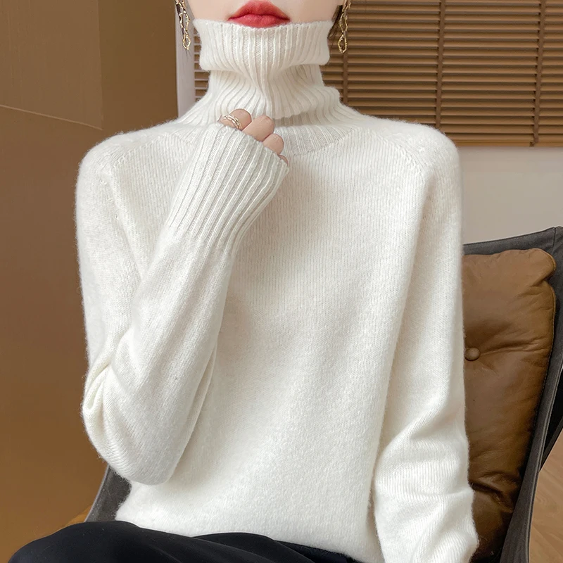 جديد الخريف والشتاء المرأة الصوف الخالص البلوز عالية الرقبة محبوك سترة ، الكورية نمط المألوف سميكة محبوك Top-WQ708