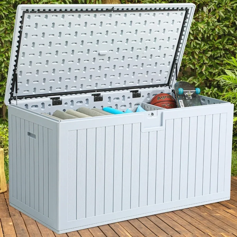 230 Gallon Large Deck Box with Divider & Side Handles, Outdoor Double-Wall Storage , Water Resistant & Lockable