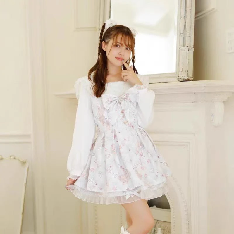 Liz Dress Set Mine Series Mass-produced Lolita Long Sleeve Dress Shorts Set Cute Bow Navy Collar Slim-Fit Top Shorts 2-piece Set