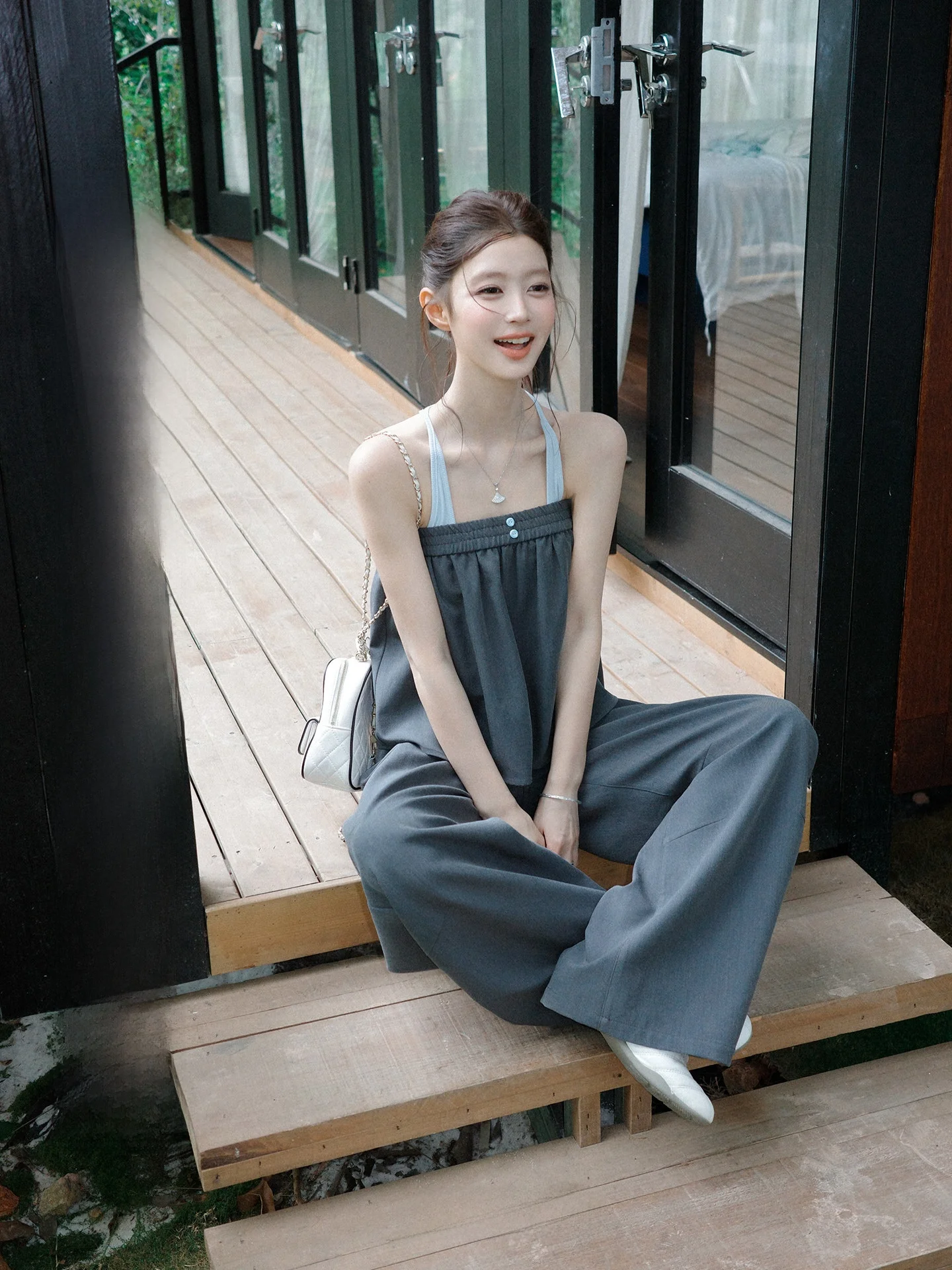 

Color Block Crop Top Women's Summer High-End Sensation Strap Vest Outerwear Contrast Color Design Slim Fit Fashionable Trend