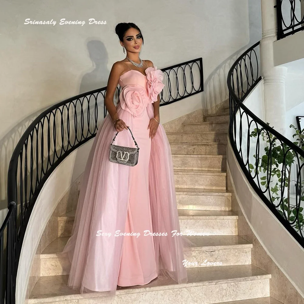 Robes de soirée formelles en Tulle, personnalisées, à fleurs roses, pour femmes Sexy, sans bretelles, robe de bal de Cocktail