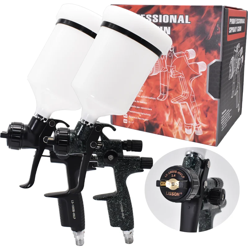1000B HVLP Twin-Pack Spray Gun Combo 1.3mm Nozzle Automotive Painting System Kit, Professional Gravity Feed Sprayers 600CC Cups