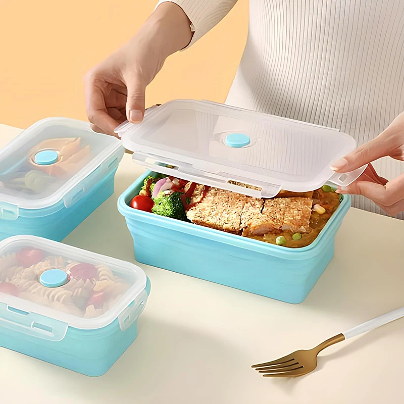 Collapsible Silicone Food Storage Containers with Lids, Foldable Meal Prep Bento Lunch Boxes for Kitchen Camping, Dishwaser Safe