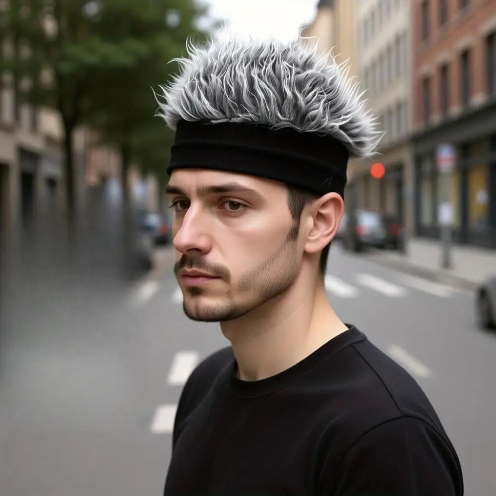 

Unisex Wig Hat with Fake Gray Spiky Hair and Beanie