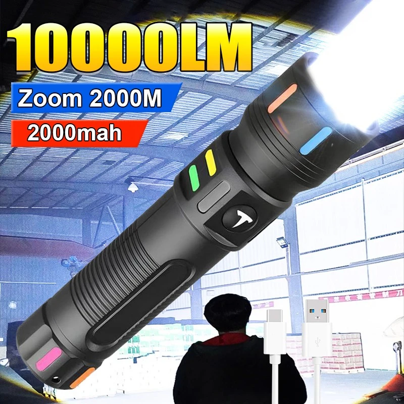 

10000LM High Power Rechargeable Led Flashlights 2000mah Built-in Battery Fluorescence ABS Portable Emergency Light Bright Torch