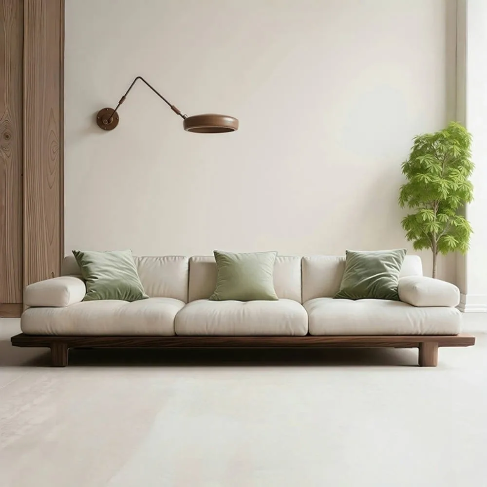 

Black walnut straight row sofa solid wood medieval wabi-sabi wind home living room three people