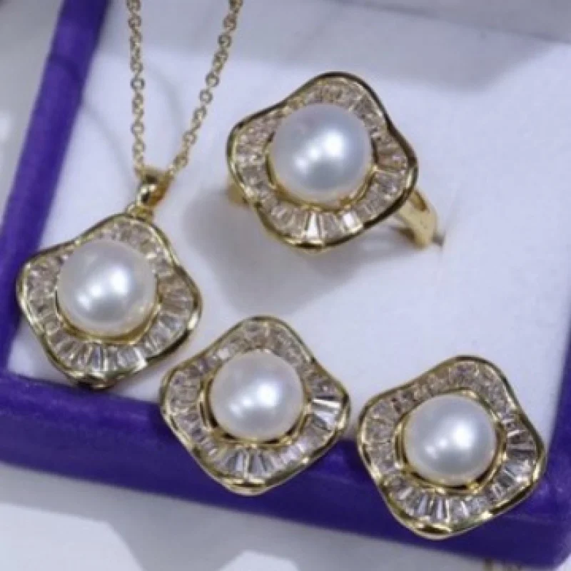 

Серьги-подвески с жемчугом, комплект из трех предметов, 8-9, большой белый жемчуг, модный универсальный стиль