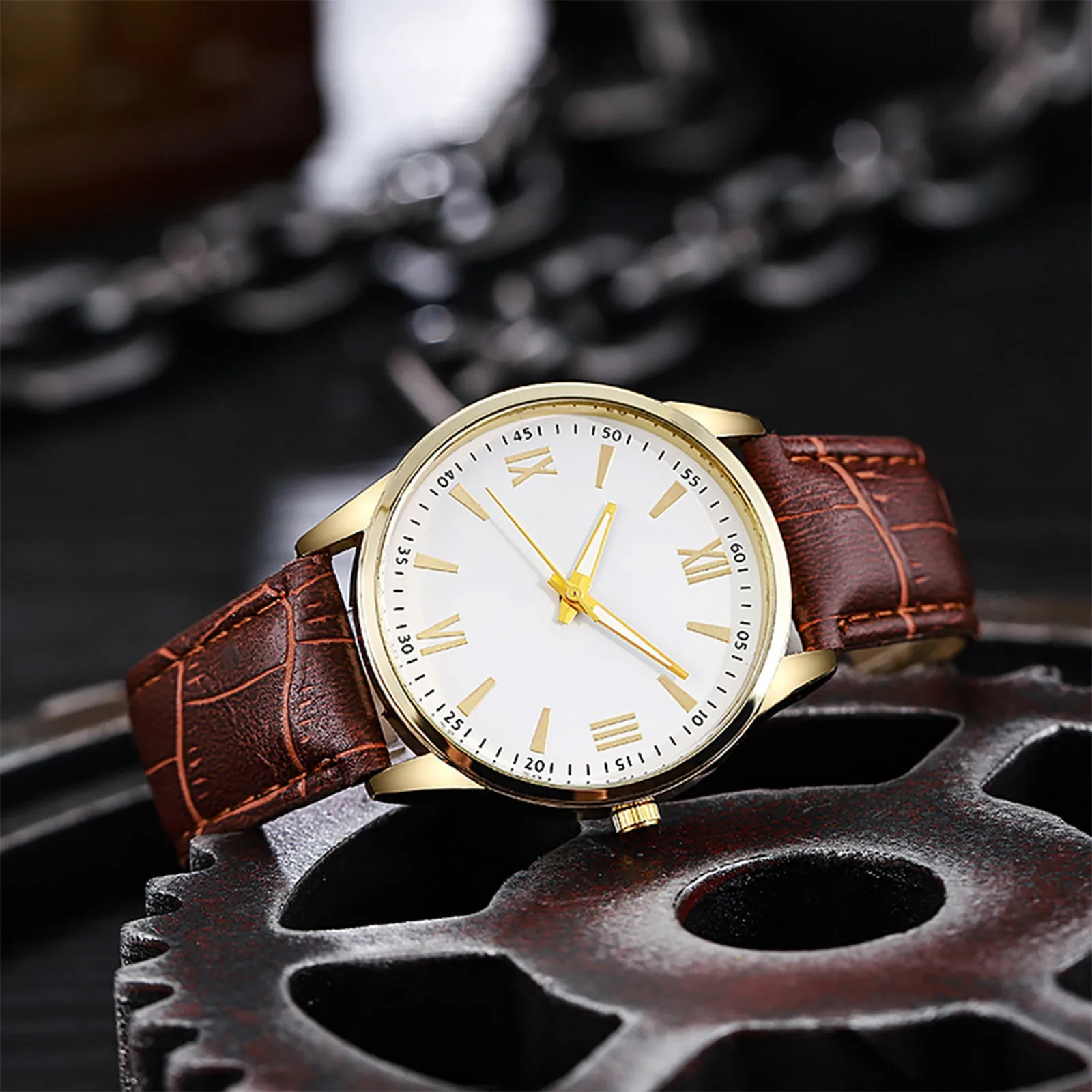 

Fashion Casual Men'S Watches Simple Gold Round Dial Quartz Wristwatch Leather Band Watch For Men Relogios Masculino