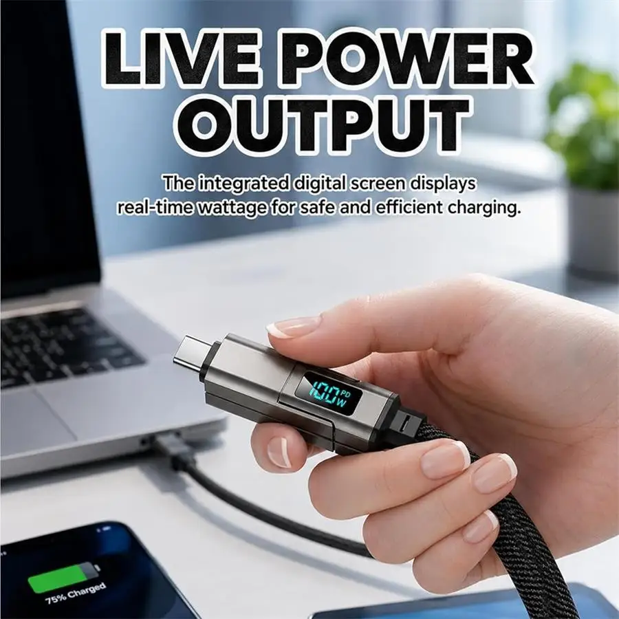 4 in 1 65W Keychain Charging Cable USB C Cable with V/A/W Display Type C for Apple Portable Cord for IPhone/iPad/Samsung/Laptop image 3