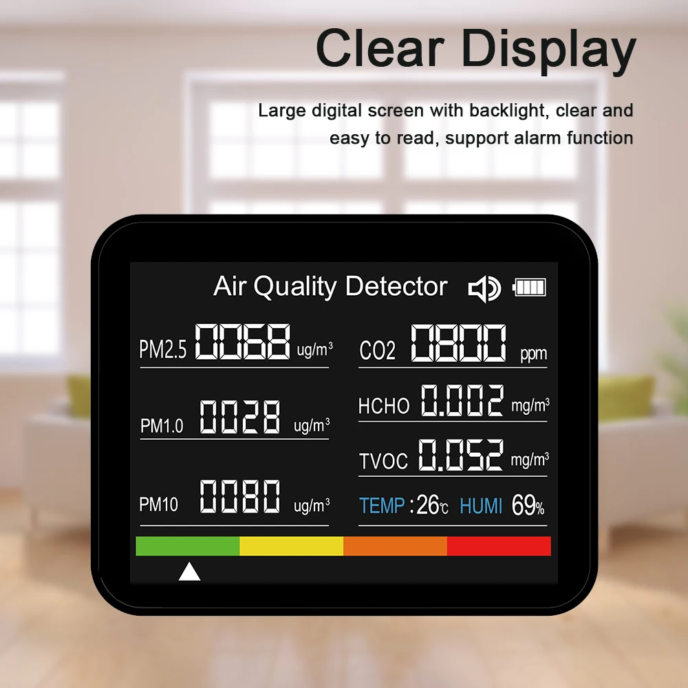 8 w 1 Monitor jakości powietrza CO2 detektor dwutlenku węgla CO2 TVOC HCHO PM2.5 pm1, 0 PM10 wykrywanie wilgotności w temperaturze