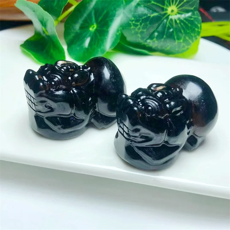 

2pcs Natural Clear Obsidian Pixiu Mini Carving Fengshui Home Decoration Healing Women Man Chirstmas Gift 43mm