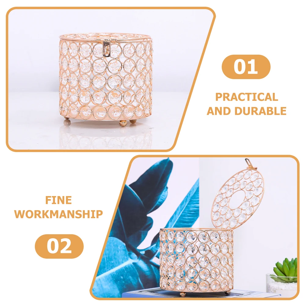 

Gold Plated Crystal Tissue Box Cover Clear Cylinder Round Napkin Holder Bathroom Car Home DecorReusable Easy Clean Tissue Paper