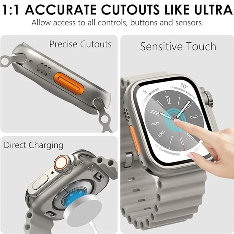 Стекло + чехол для Apple Watch 45 мм 40 41 44 мм Защитная пленка для экрана спереди и сзади, сменная на ультра-бампер iWatch Series 9 8 7 6 5 4 SE