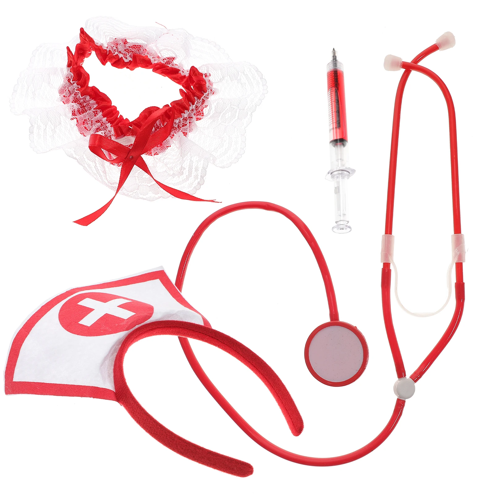 

Nurse Costume Set Halloween Accessory Kit Reusable Elastic Nurse Dressing Suit Stethoscopes Hairband