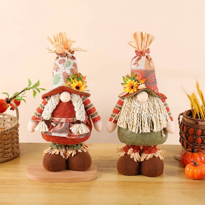 Fall Gnomes Plush Decorations for Home Cute Telescoping Autumn Fabric Gnome Standing Ornament Table Floor Collectible Gifts