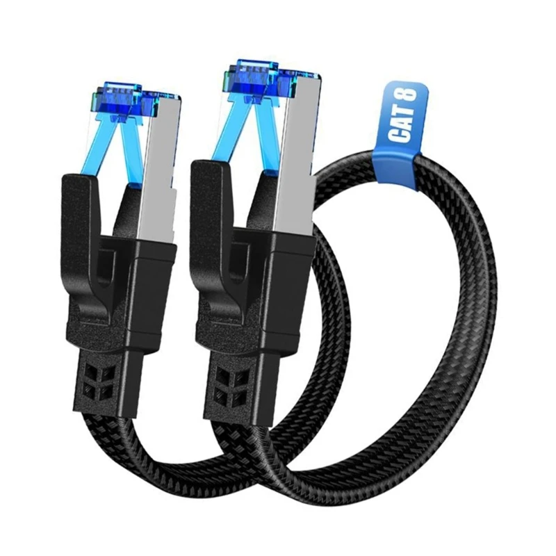Q6PA RJ45 CAT8 Internet Cable Flat Ethernet Cord for Home Office Equipment with Daily Data Use and Desk Placement Needs