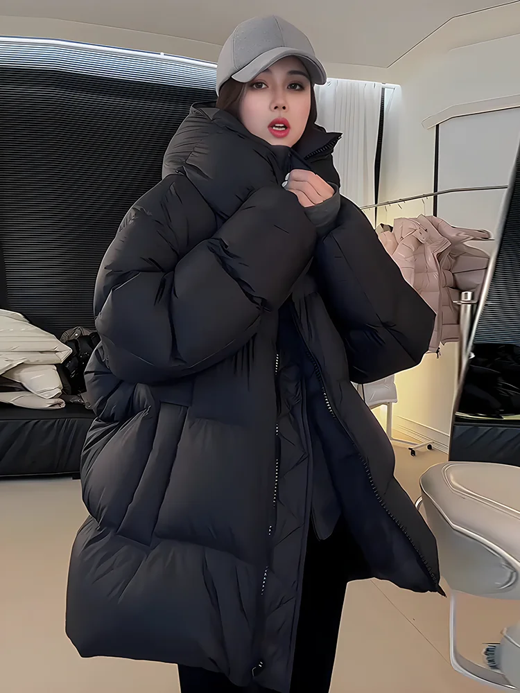 

Зимняя утепленная теплая черная куртка на молнии с капюшоном, наполненная белым пухом, женская модная верхняя одежда, пальто для повседневной носки