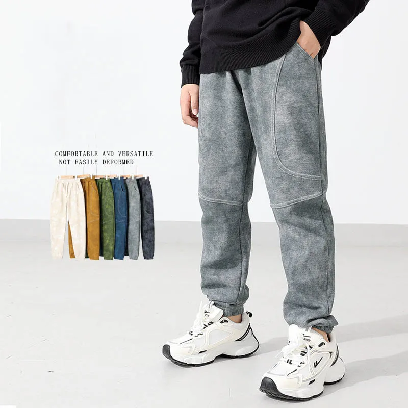 Spring 2025 Young Teenager Boys Casual Pant Spliced Batik Children Sweatpant For 4-12Y Boys Elastic Waist Versatile Kid Boy Pant