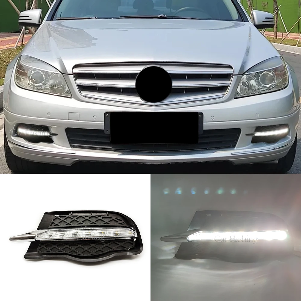 CSCSNL Car LED Daytime Running Light DRL Fog Lamp Cover For Mercedes-Benz C-Class W204 2008 2009 2010 White Fog Light