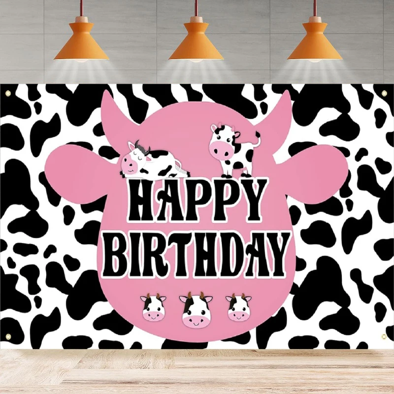 Cartoon Cow Birthday Photography Backdrop Party Banner Cow Farm Animals Poster Background Home Party Backdrop Wall Banner Decor