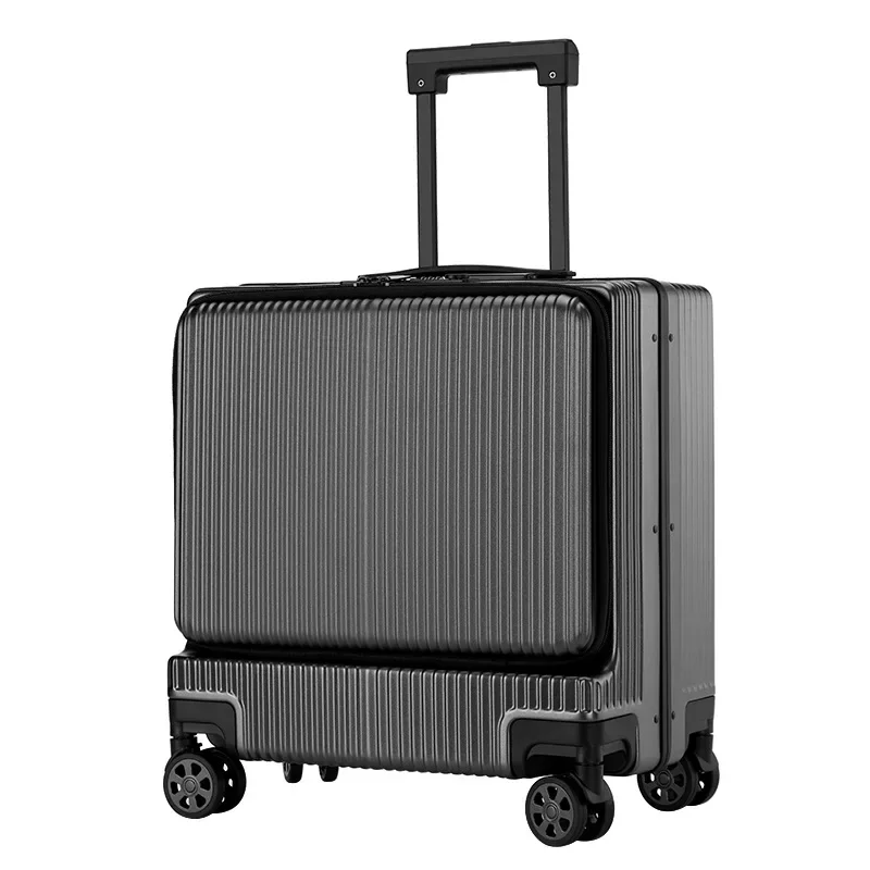 Business Side Open Luggage 18 Inch Boarding Case Anti-theft Password Lock Leather Case Front Opening Trolley Suitcase Travel USB