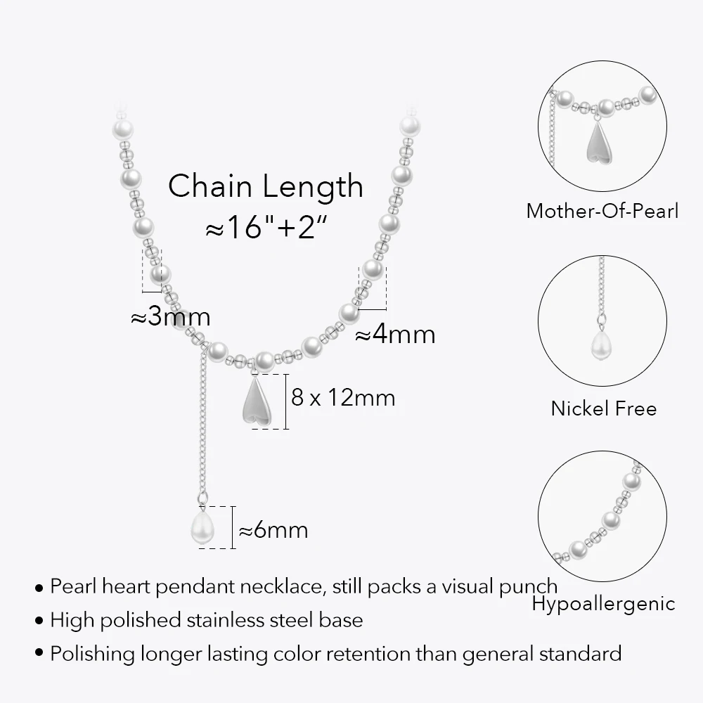 ENFASHION Para Mujer Pearl Hang Heart Pendant Necklace For Women Jewelry Necklaces Stainless steel Fashion Natural Gift P233403