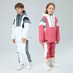 2024 Winter Boys Girls Skiing Set Outdoor Warm Windproof Waterproof Children Hoodie Jacket Pants Ski Suit Kids Snowboarding