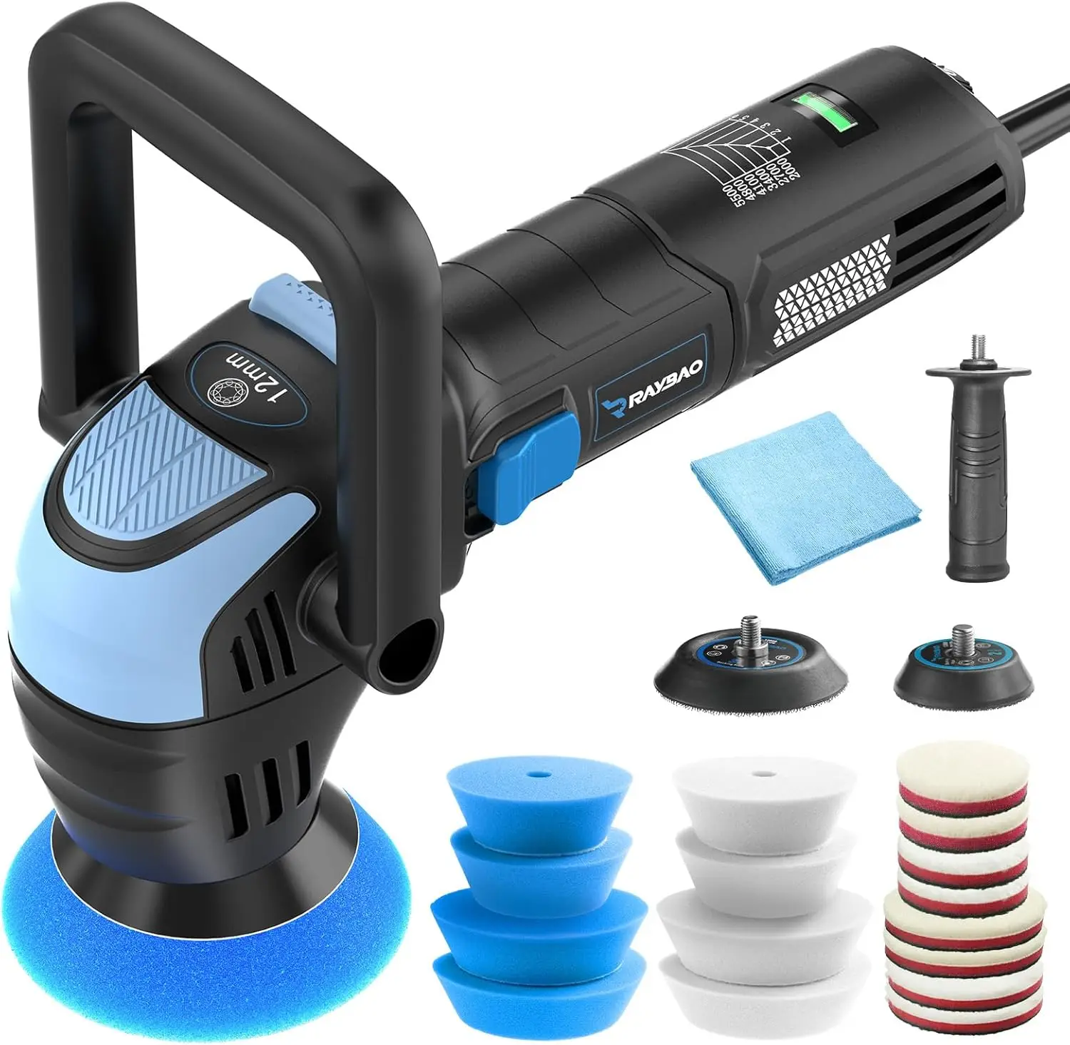 

Mini Car Polisher 2inch/3inch 750W with 12mm Orbital Motion, Includes 16 Pads & Long Cord for Efficient Detailing
