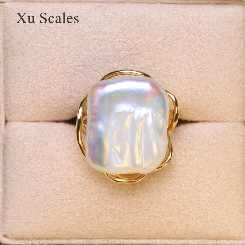 Natural FreshWater 14-20mm Baroque Square Pearl Vintage Ring 14K gold filled Simple Classic Women\'s Jewelry Adjustable Size Gift