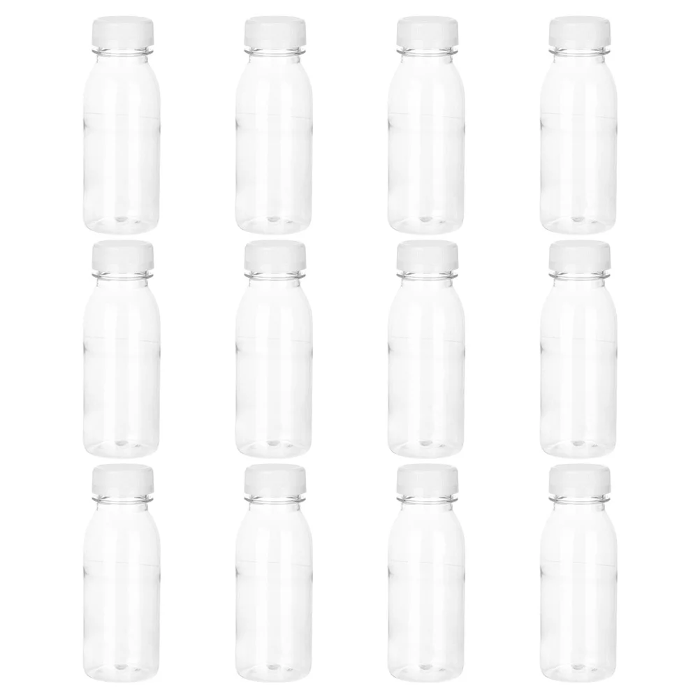 12 Pcs Drink Bottle Portable Beverage Bottles Plastic Juice Packaging Glass Clear The Pet with Caps Packing Container Travel