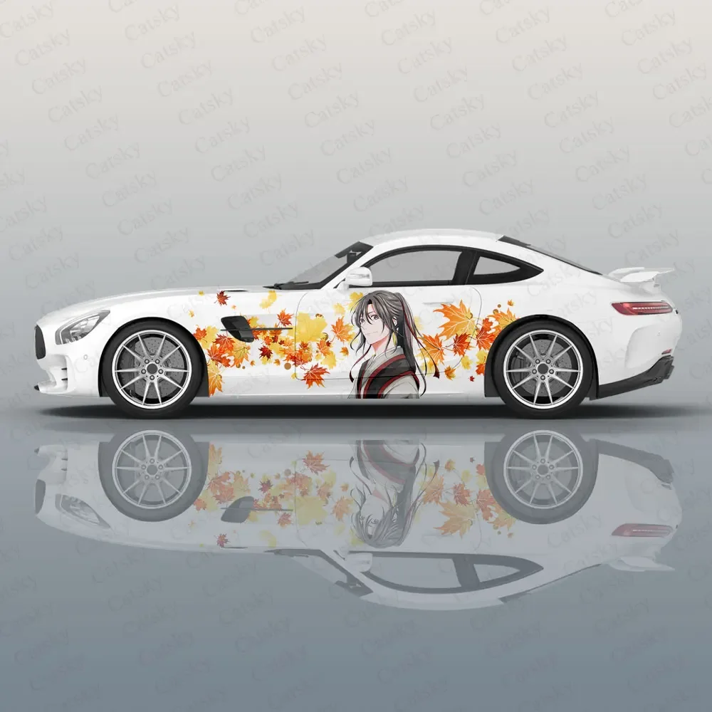 Maple Leaf Anime Boy Racing Car Graphic Decal Full Body Vinyl Wrap Modern Design Vector Image Wrap Sticker Decorative Car Decal