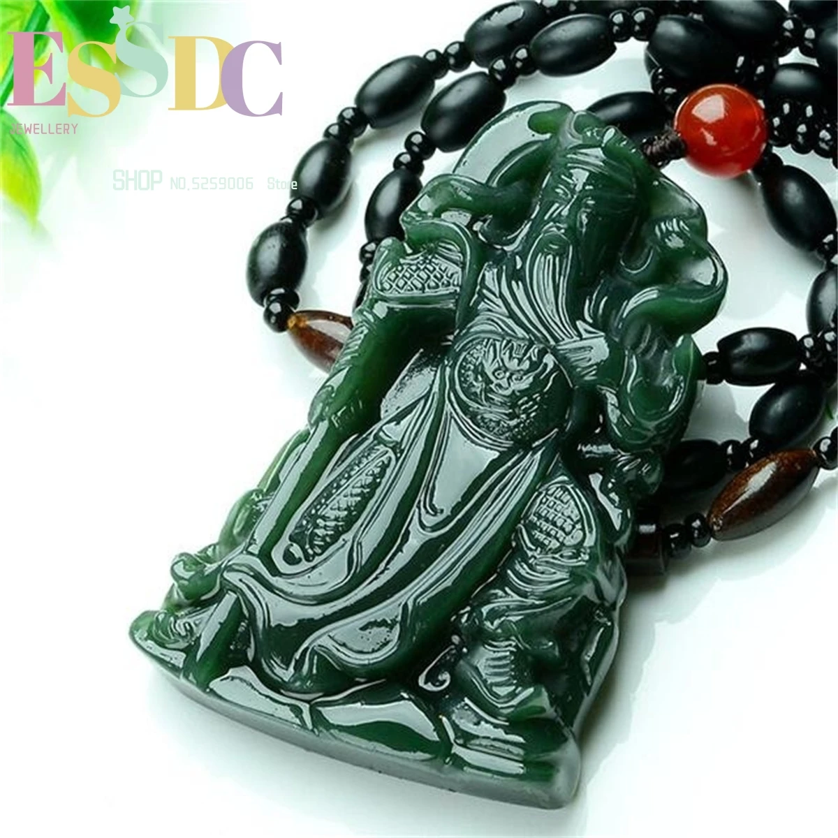 Natural Xinjiang Hotan Jade Blue Jade Guangong Pendant Brand Necklace Wholesale Men's Handcarved Charm Jewelry Fashion Amulet