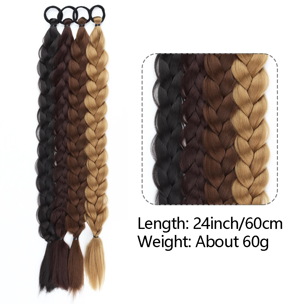 24 Inch Synthetic Braided Ponytail Extensions With Rubber Band Wrap Around Ponytail Extensions For Women Girls Hair Accessories