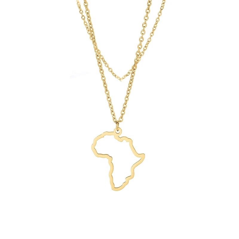 10PCS Hollow South Africa Map Pendant Necklace Stainless Steel Small African Continent Hometown Country Chain Collar Choker